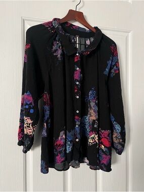 Free People Flower Print BoHo Blouse Top XS